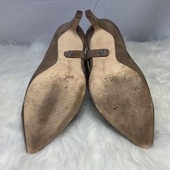 Calvin Klein Bethany Brown Suede Cuffed Stiletto Heeled Booties Sz 7 - Picture 7 of 9